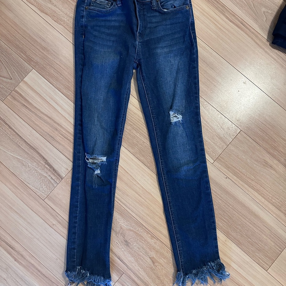 Free People Dark Blue Distressed Skinny Jeans - Picture 1 of 2